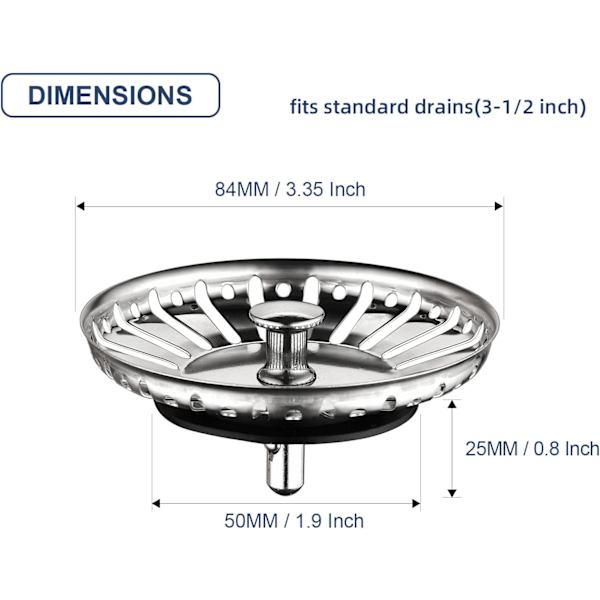 Diameter 84mm (2-pack), tjockare 304 rostfritt stål diskho