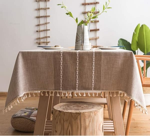 Solid Bomuld Linned Rektangulært Dug Tassel Broderi