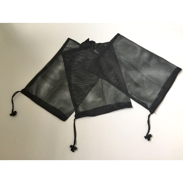 Svart Slitesterk Nylonnettpose med Trekkstreng - Liten Mesh