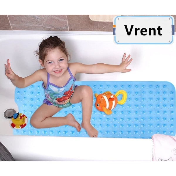 Badematte, 100 x 40cm Ekstra Lang, Slitesterk (Blå), Badekarmatte, Sikkerhet