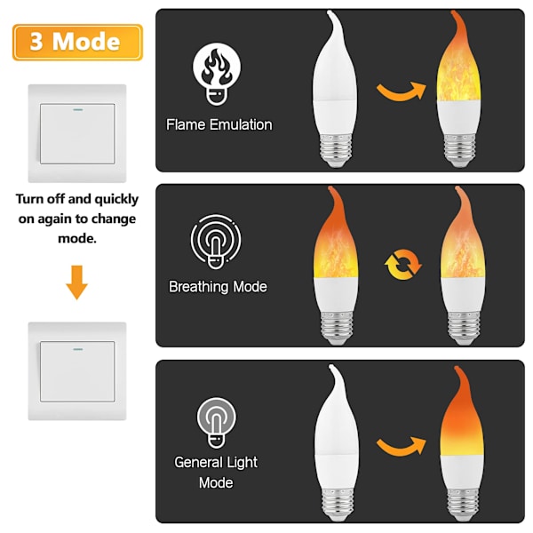 6-pack E26 LED-lampa med flam-effekt