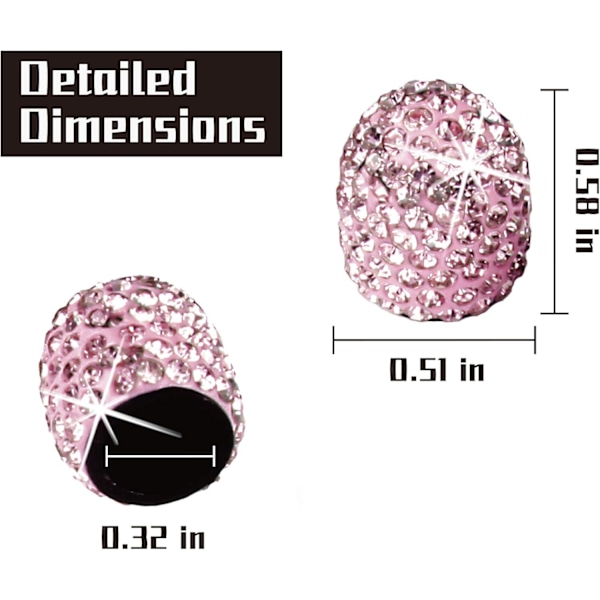 4-pack Handgjorda Kristall Rhinestone Däckventilkåpor, Bilhjul Däckventil, Attractiv Dammsäker Bling Bil A