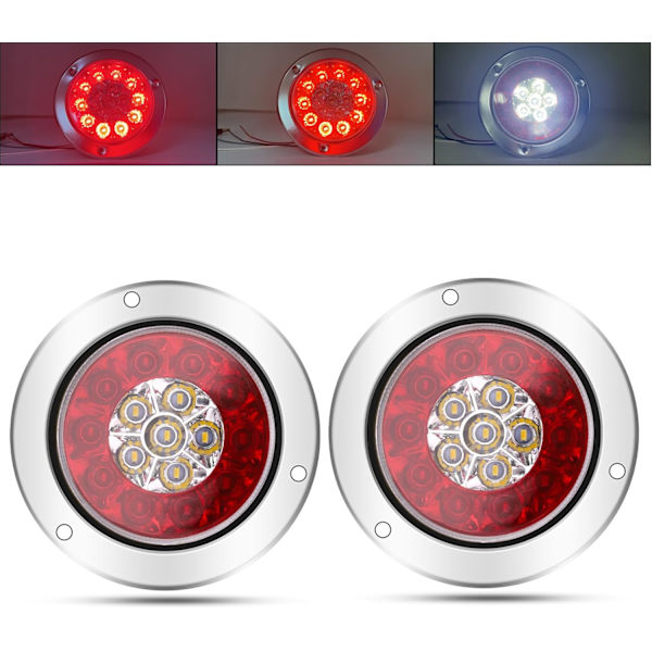 2 st Runda LED Bromsljus, 4 tum 16LED Bakljus 12V 24V