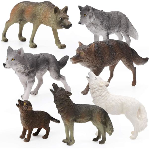 7 st Wolf Toy Figurines Set Wolf Animals Figures (Wolf Set A)