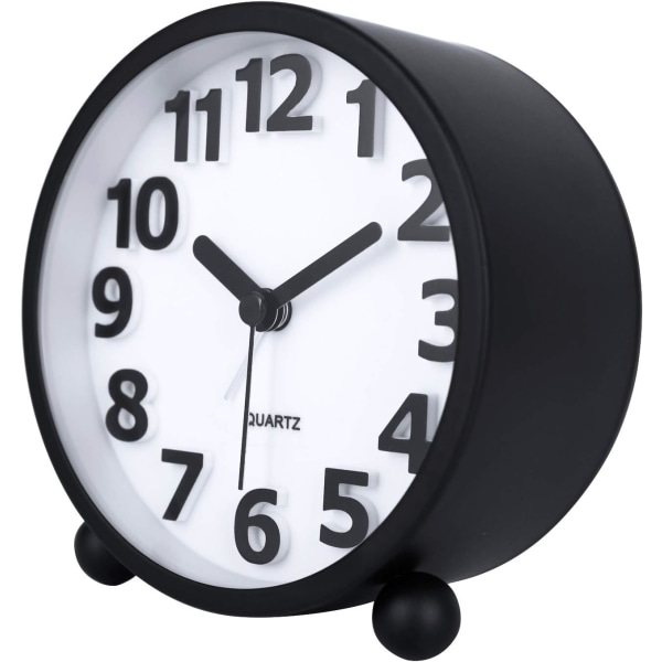 Tyst Analog Väckarklocka, Svart Metall Stora 3D Siffror, Snooze
