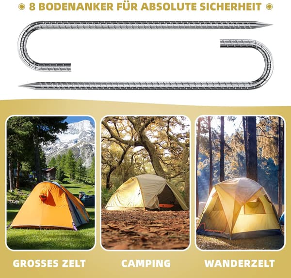 3-pack Markförankringar, Galvaniserad Stål Tältpinnar, J-krok Fästning