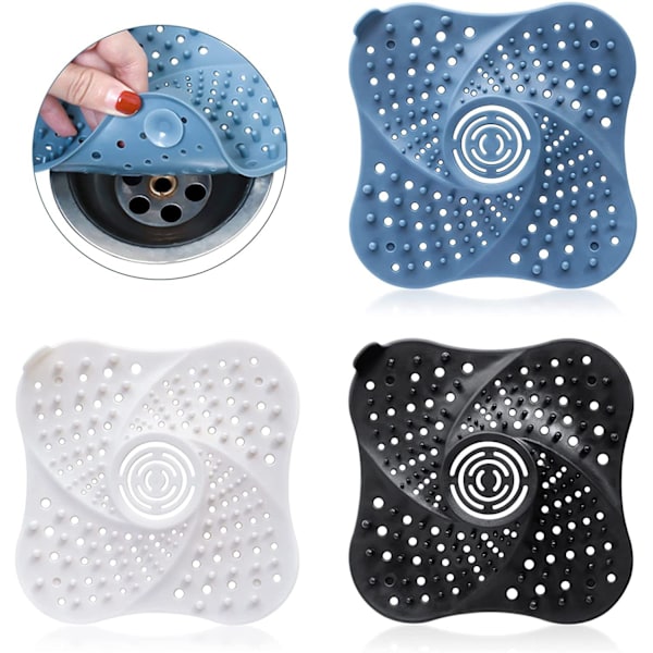 3-pack tri-färgade slitstarka silikonavloppsskydd mot blockering