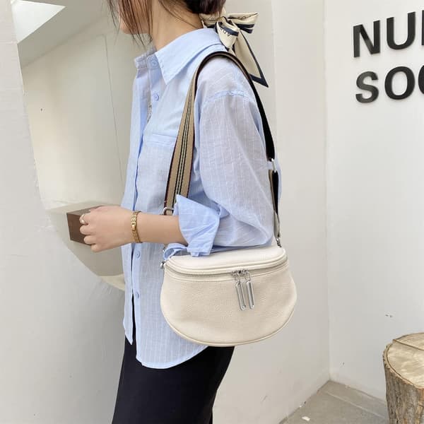 Midjeväska Crossbody Väskor För Kvinnor Äkta Läder (Vit)