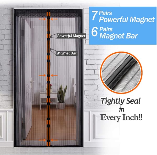 Magnetisk skærmdør med fuld ramme Hoop & Loop, 39\" x 83\", sort