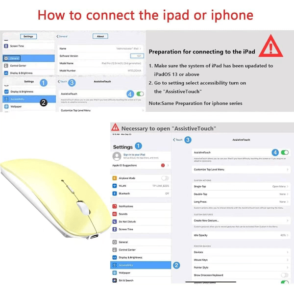 Laddningsbar Bluetooth-mus Trådlös mus för Macbook Pro Air Bluetooth Trådlös mus för bärbar dator Mac (Gul)