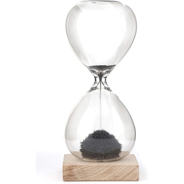 Magnetisk timeglass for ett minutt (svart sand, gjennomsiktig skall)