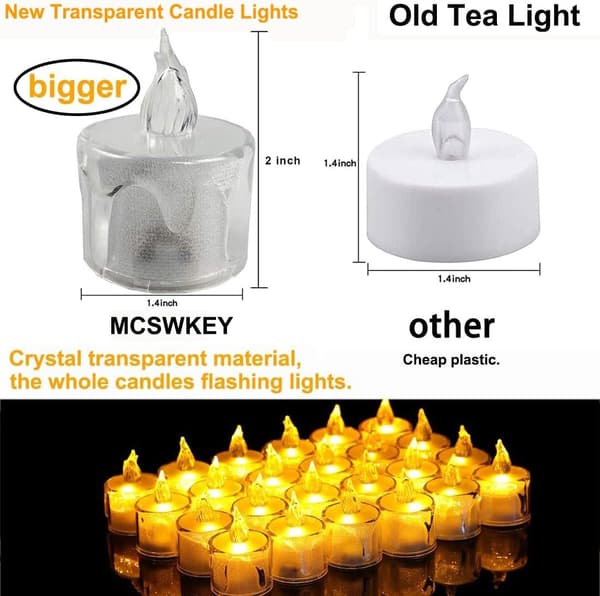 Flammeløse LED-lys, 24 stk. Batteridrevne Realistiske LED-telys, Simulerte Krystall LED-lys