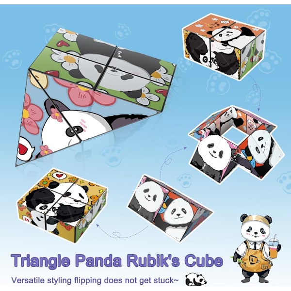 3-pack söta panda magiska kuber, 3D Infinity Star Cube Magnet Fidget Toy, pusselkuber för barn och vuxna