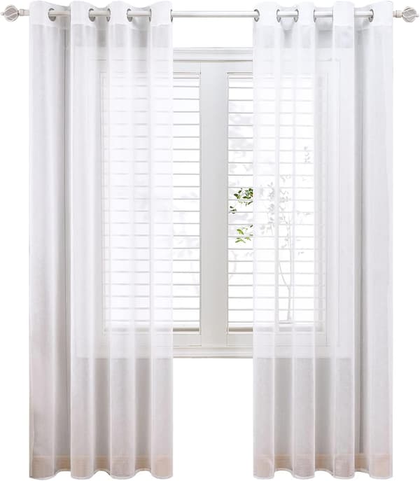 Sett med 2 150x250cm (Hvit) Grå Voile Gardiner i Lin-Effekt - Ey