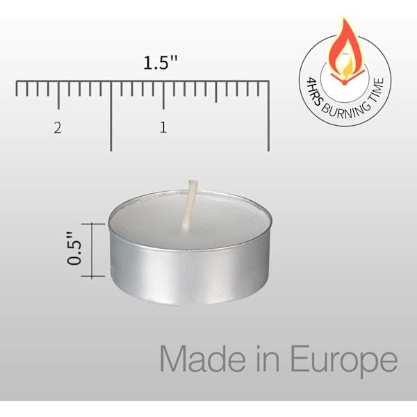 Tealights - 4 Timer - Store Pakker med 100, 200, 300 - Hvide Uduftede Europæiske Votivlys uden Røg