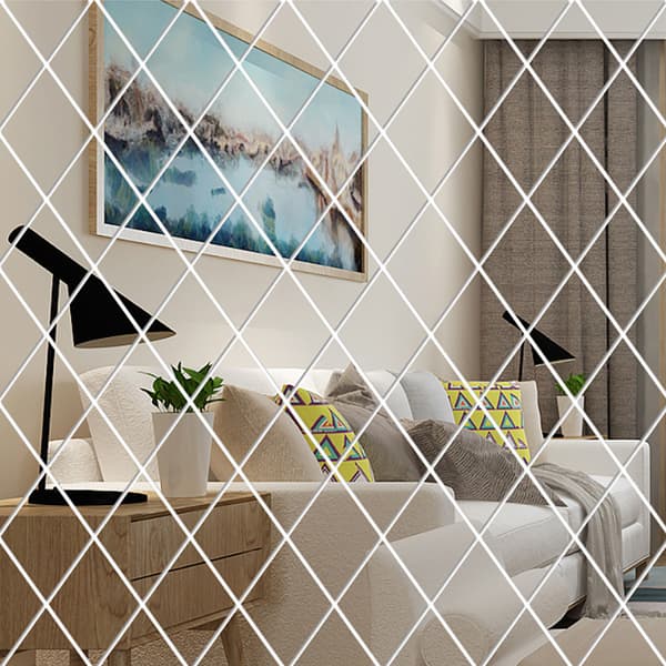 1 stk sølv 50 * 50cm diamantformet 3D speil selvklebende