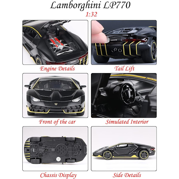 Alloy Samleobjekt Sort Lamborghini Legetøjs Træk Tilbage Køretøjer Die-Cast Biler Model med Lys & Lyd