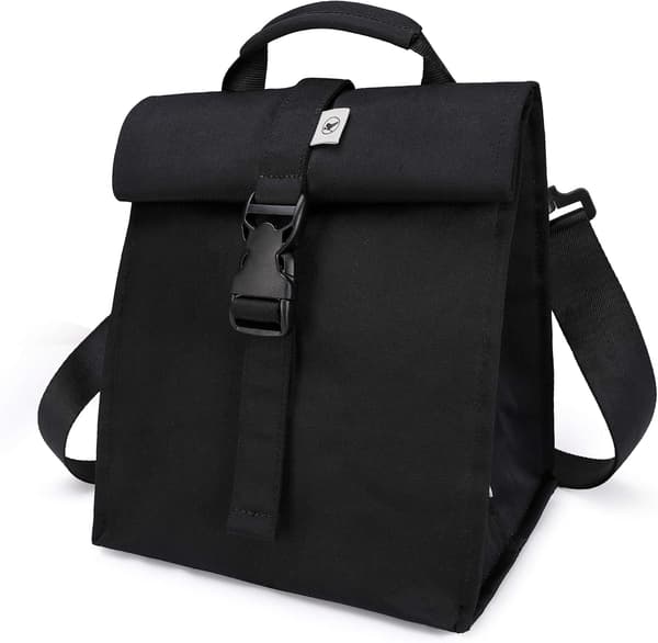 Isolert Matpose Rolltop Matboks for Kvinner, Menn, Voksne og Tenåringer (Svart)