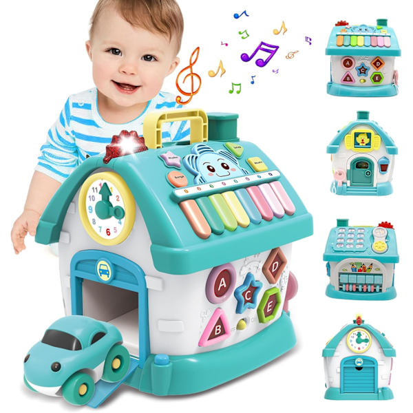 Baby Leksaker, Funktionellt Hus för Bebis 12-18 Månader - Montessori Leksaker för 1 2 3 År Gamla, Leksaker med Ljud/Ljus/Musik/
