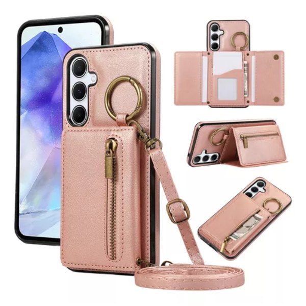 Lommebok-etui i skinn med krysslukking for kort