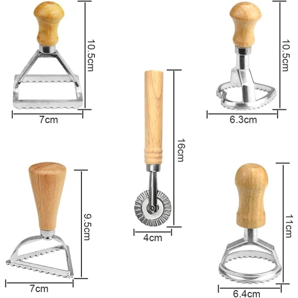 5 stk Wonton Cutter i Rustfritt Stål med Trehåndtak