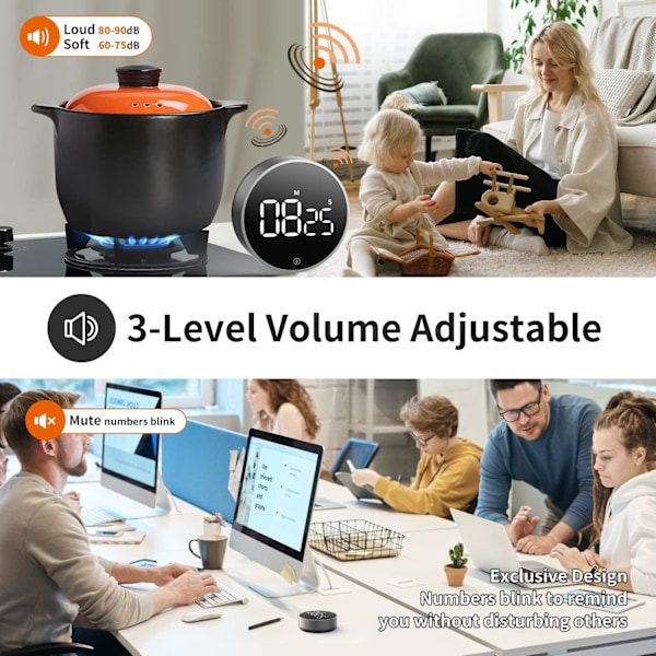 Digital Köktimer - Magnetisk Nedräknings- och Uppräkningstimer med Stor LED-Skärm, Justerbar Volym, Lätt att Använda för Matlagning