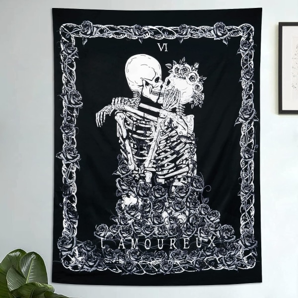 Skull Tapestry The Kissing Lovers Vægophæng sort og hvid