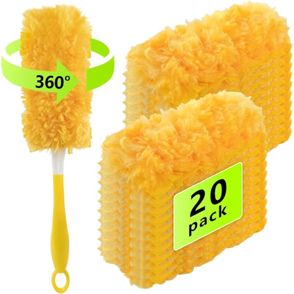 20-pack Dammvippa-påfyllning för Swiffer-dammtrasor, 360° Tunga Dammvippa-påfyllningar med 1 Handtag, Oparfymerad Dammvippa-set, Multi-ytor