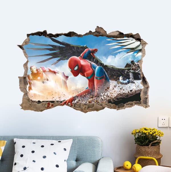1 kpl 3D stereoskooppinen Spider-Man seinän läpi lastenhuoneen