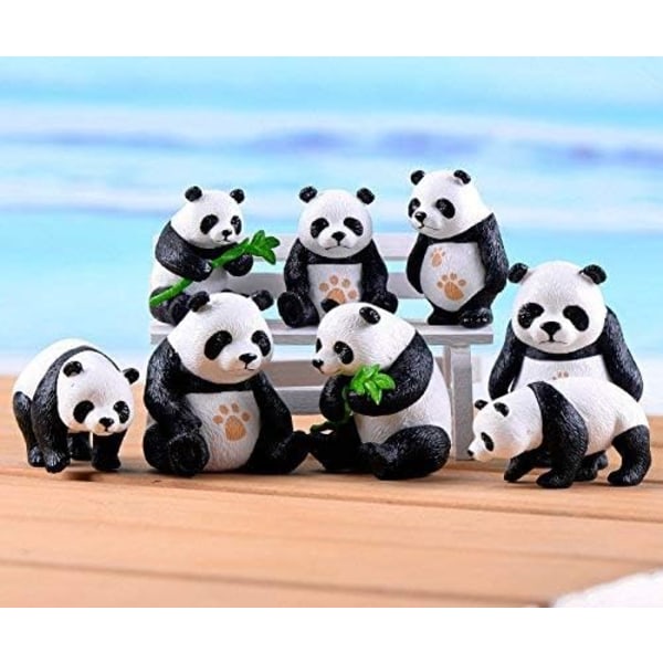 8 Stykker Miniature Have Dyr Ornament Sød Panda Mini Fe