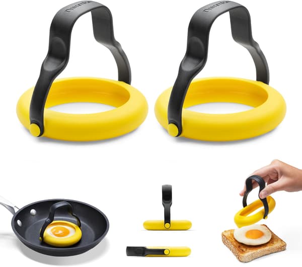 3-i-1 Flexibla Äggringar, Stekspadar & Serveringsredskap i Silikon Säker för Non-Stick - 2-pack, Gul