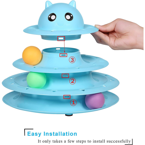 Cat Toy Roller 3-nivå platespiller Cat Toy Ball med seks fargerike