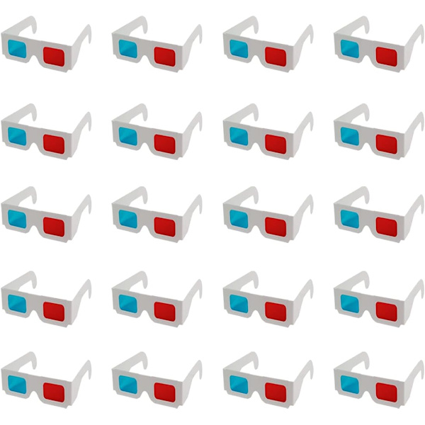 20 par röda och blå pappers 3D-glasögon för filmdekoration