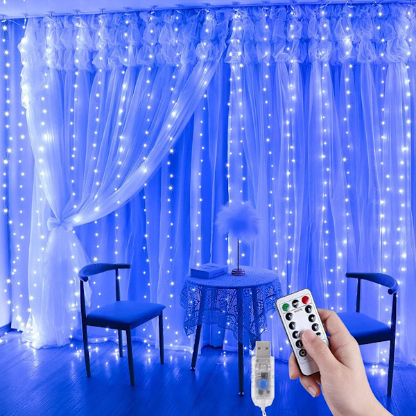 Gardiner Lys Blå Girlander, 3 * 3m 300LEDs Gardiner Lys