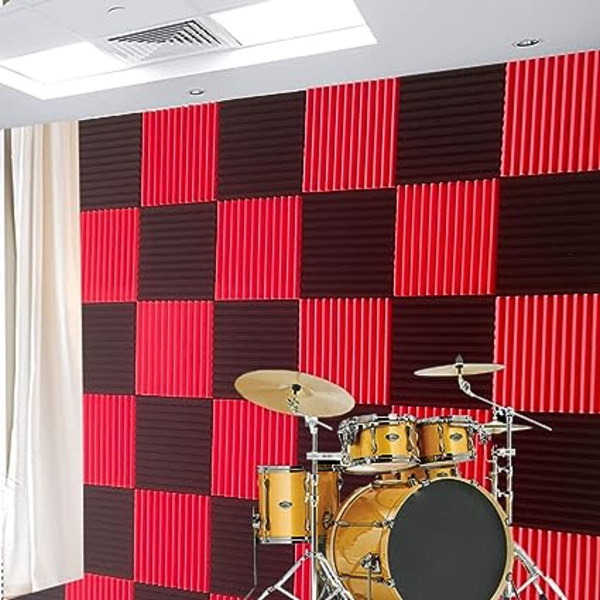 2 st Röd/Svart Ljudabsorberande Skum Panel Kil Studio