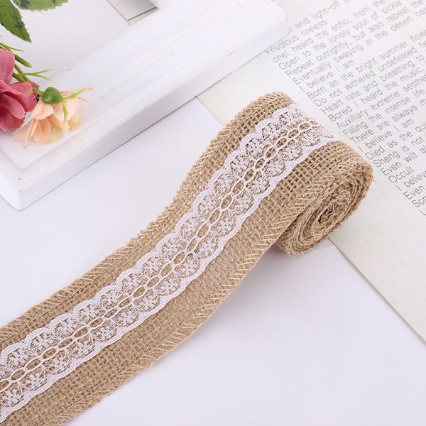 Bandrullar, Naturlig Burlap Krans med Vit Spets, Burlap Jute