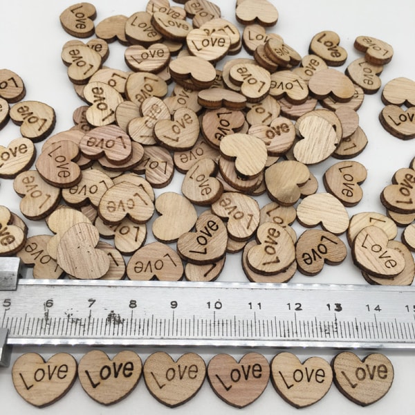 100 mini enkla trähjärtformar skivade kärleksmönster Art