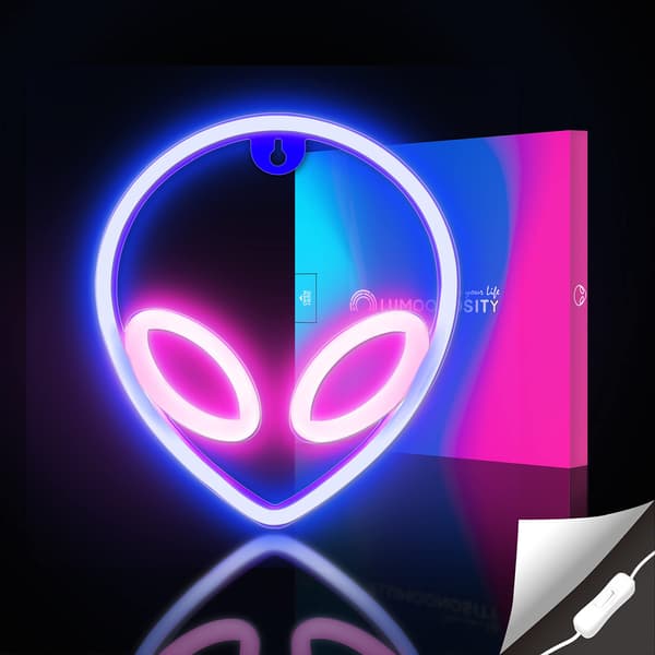 Alien neon, lyserød og blå alien dekorationer