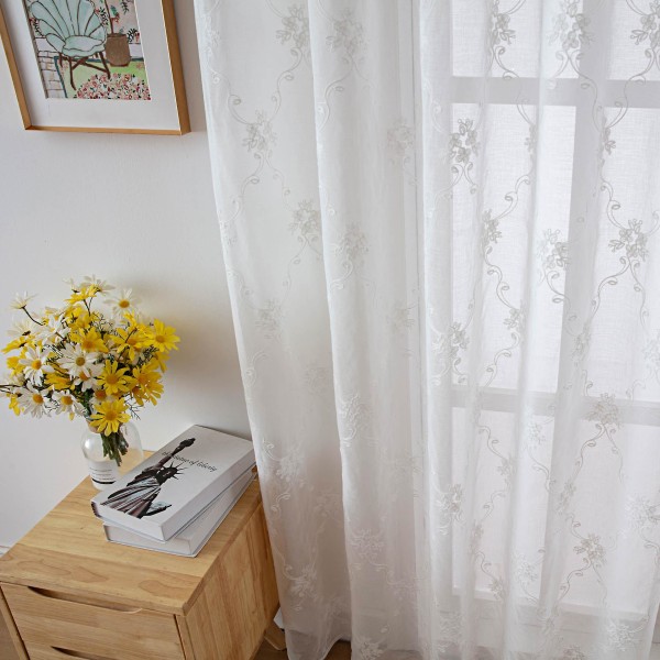 Vit 132*114 Avdelare Dörr Gardin Voile - Extra Lång Voile Gardin Ögla Topp Skjutdörr Partition Tjocka Gardiner Sekretess Skyddad Nät Gardin,