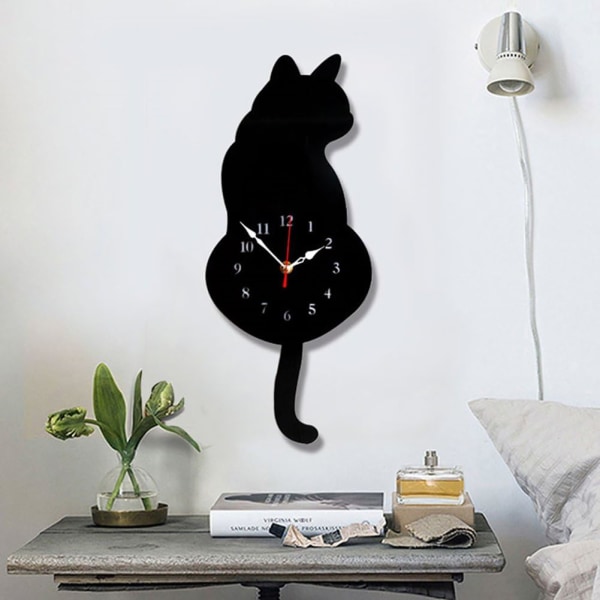 Creative akryl kattväggklocka med kattsvanspendel (42 cm x 18