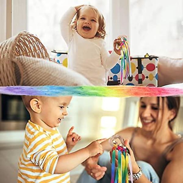 2 KPL Sensory Anneau En Bois Bb Jouets - Bbs Arc-En-Ruban Hochet Jouet ducatif Toddler Jouer Jouet Avec Des Cloches