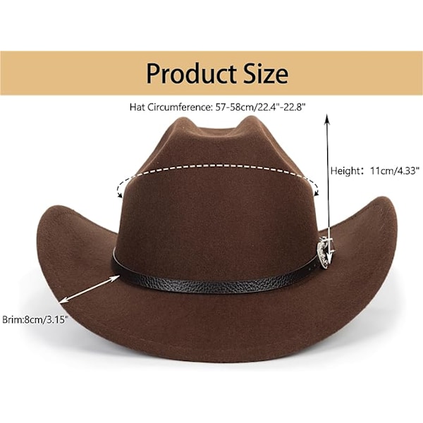 Klassisk Fedora Hat til Kvinder med Rullekant og Spænde (Brun, Størrelse: Medium)
