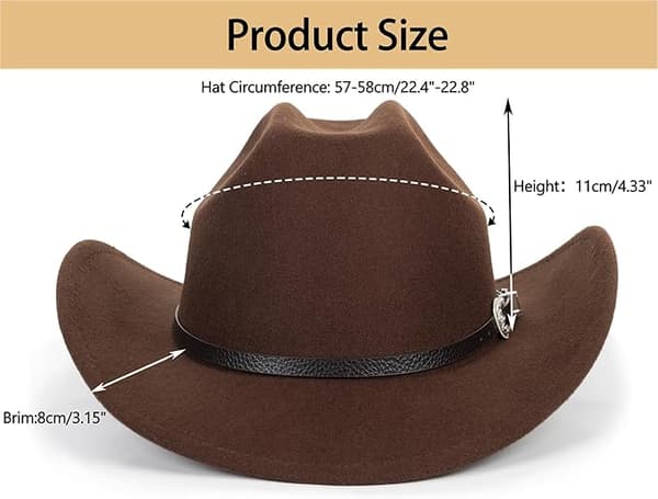 Klassisk Fedora-hatt for kvinner med rullekant og spennebelte (Brun, Størrelse: Medium)