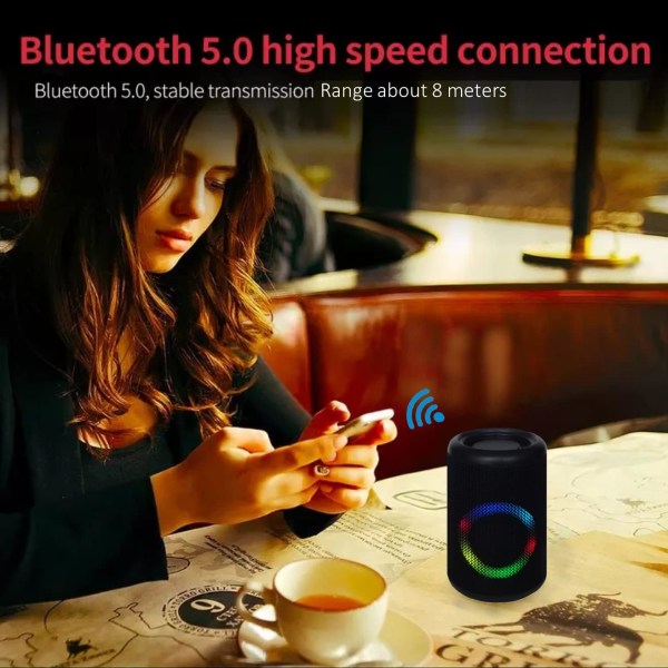 Mini trådlös Bluetooth 5.0-högtalare med RGB LED-lampor Bärbar