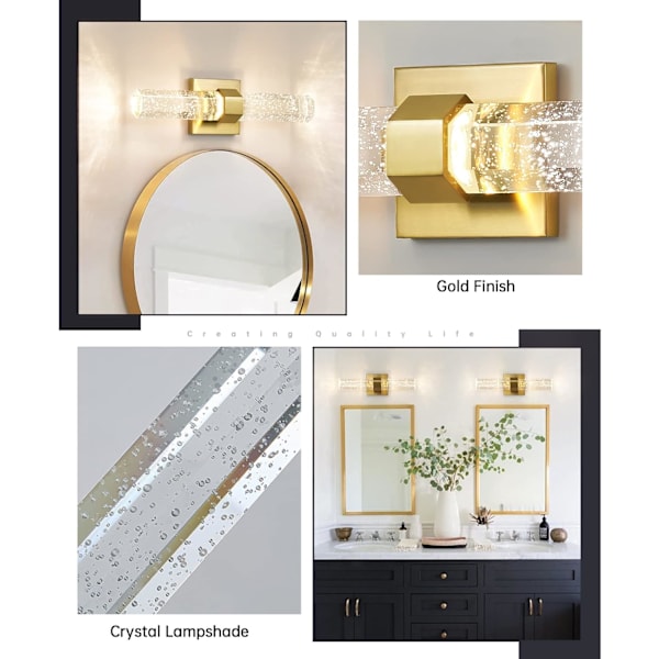 Væglampe i krystal, badekarbobler, lineær vaskelys, kromvægmonteret lampe, komfortabel