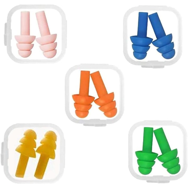 5 Pairs Swimmer Ear Plugs, Reusable Silicone Waterproof Plugs,