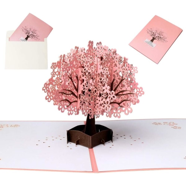 Pop up 3D-kort, bursdagsinvitasjon bryllup 3D kirsebærtre
