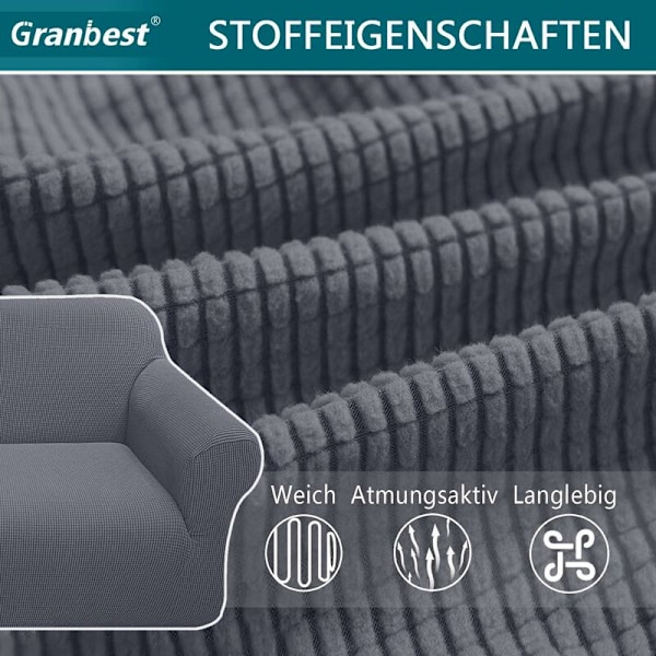 Grå 3-seters moderne sofaovertrekk, Jacquard, elastisk, for stue, ideelt som beskyttelse mot hunder og kjæledyr