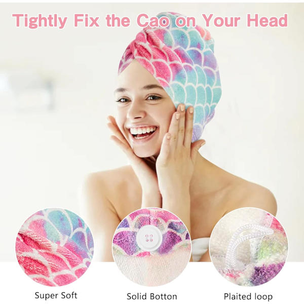 Set med 2 torkhanddukar - turban med knappar - superabsorberande -