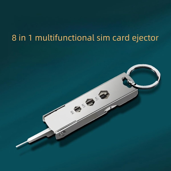 8 i 1 Sim-kort Pick Tool - Multifunktionel nøglering med neglesliber, flad/philips skruetrækker, pakkeboksåbner